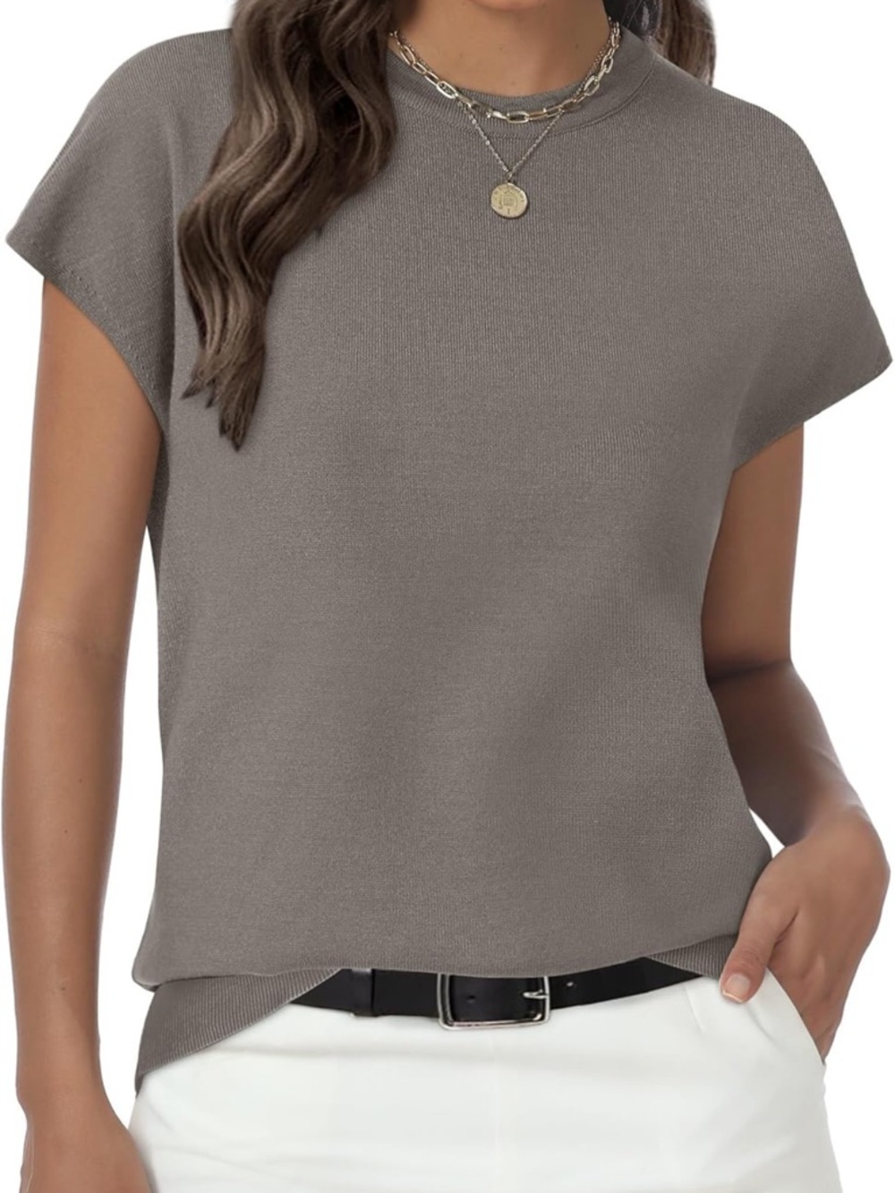 Women's Short Sleeve Knit Top in Taupe